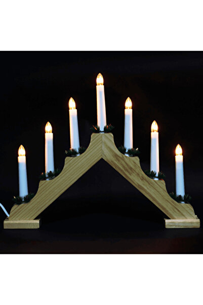 DacEnergy Decoratiune Craciun , realizata din lemn, forma de piramica, cu 7 s...