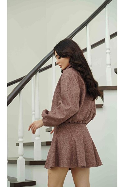 Serica Moda Plum Elastic Waist Zippered Jacket Skirt Set