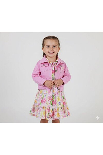 Bonne Baby Delicate Floral Pink Denim Jacket Dress Set 2-3-4-5 Years