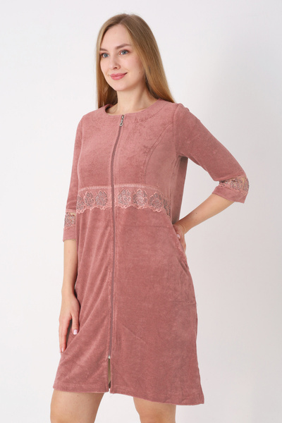 İntensive Γυναικείο φόρεμα με φερμουάρ καφέ γαλακτώδες βαμβακερό με τριώντα τέταρτα μανίκια και τσέπες