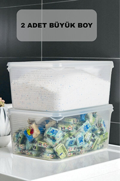 Fesya Home NERA 2'Lİ Set Büyük Deterjan Saklama Kabı Vakumlu Sızdırmaz Kapaklı Düzenleyici Organizer 2B