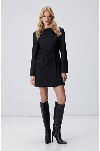 Network Siyah Mini Yün Elbise