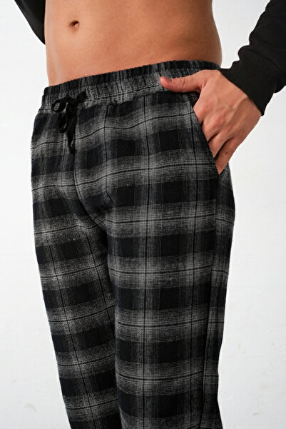 Domoda Καρό φανελένιο πάτο πιτζάμα Ανδρικό βαμβακερό παντελόνι χαλαρής εφαρμογής