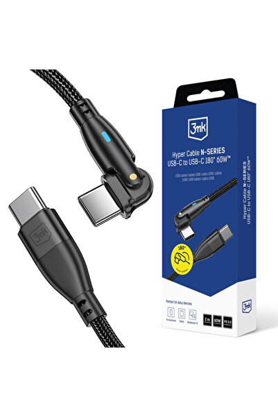 3MK Type-C Data Cable 180° Fast Charge Hyper N, black, 60W, 2m