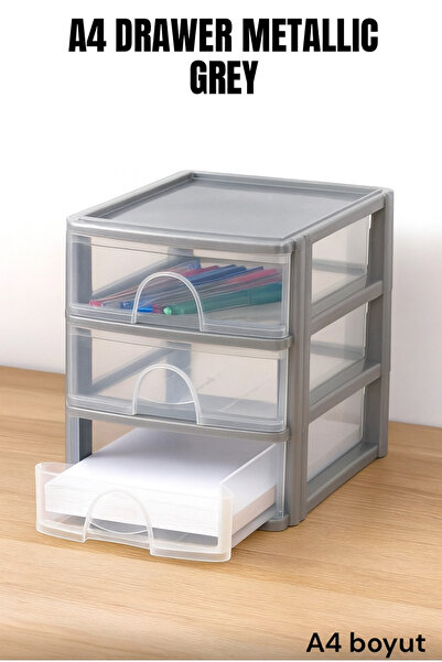 Herza House Kutija za organizovanje sa 3 fioka, veličine A4, siva