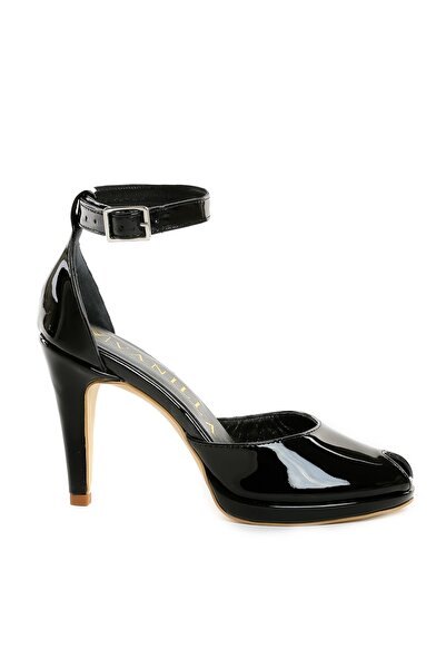 Vanilla Days Black Patent Leather Sandals with Slim Low Heel, 9cm