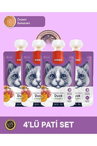 Wanpy Ördek & Bal Kabak Kedi Et Ezmesi Kedi Ödül Maması Seti 4x90 gr