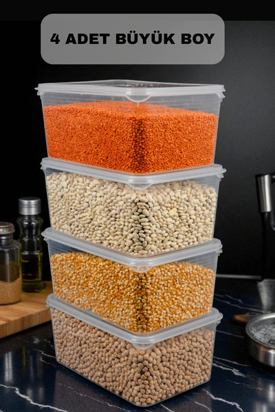 Fesya Home NERA 4'lü Set Bakliyat Saklama Kutusu 6 LT Vakumlu Sızdırmaz Kapak...