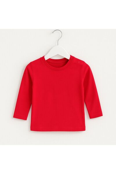 babytex Bebek Uzun Kollu Üst T-shirt Unisex Kırmızı Omuzdan Çıtçıtlı