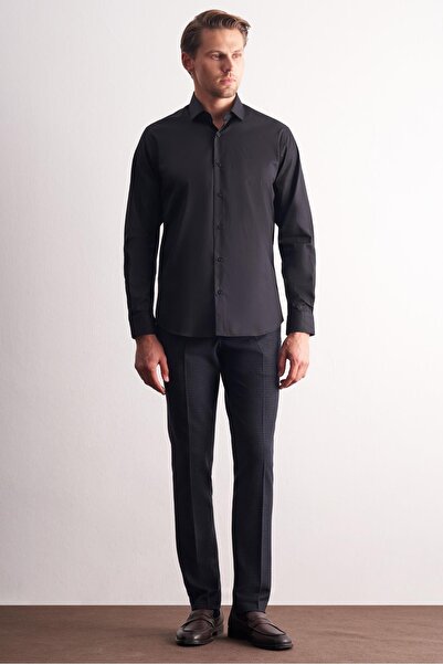 İmza Black Half Italian Collar Long Sleeve Premium S Slim Fit Cotton Shirt 1004255198