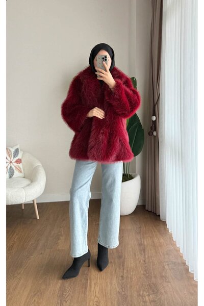 RFK Butik Women's Soft Textured New Season Lolita Fur Coat - Burgundy