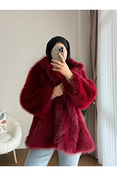 RFK Butik Women's Soft Textured New Season Lolita Fur Coat - Burgundy