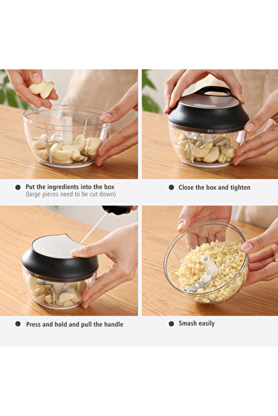 HALAMODO Manual Vegetable Chopper Black 15*8.5*14cm with Hand-Pull String