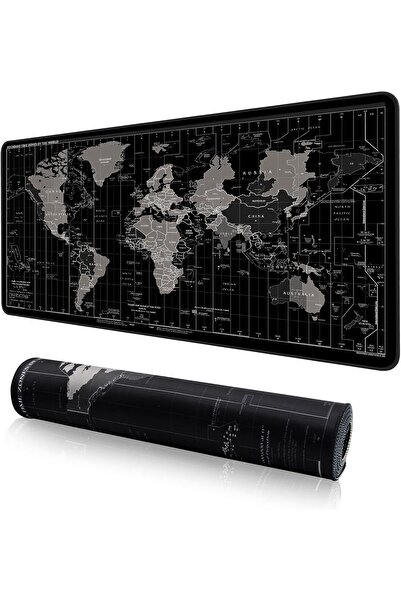 YESMAX لوحة ماوس كبيرة، لوحة ماوس للألعاب بقاعدة مطاطية مانعة للانزلاق، حصيرة مكتب، 80 × 30 سم، خريطة سوداء
