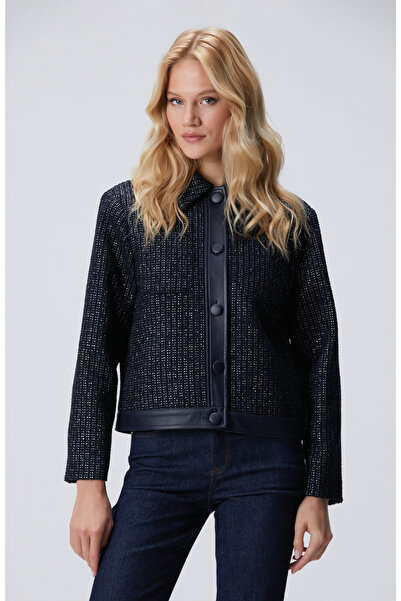 Network Lacivert Kısa Tweed Ceket