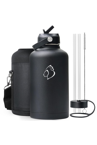 BUZIO زجاجة مياه من الفولاذ المقاوم للصدأ سعة 64 أونصة، معزولة بالفراغ، تحفظ البرودة لمدة 48 ساعة والساخنة لمدة 24 ساعة، مع شفاطة، مقاومة للتسرب