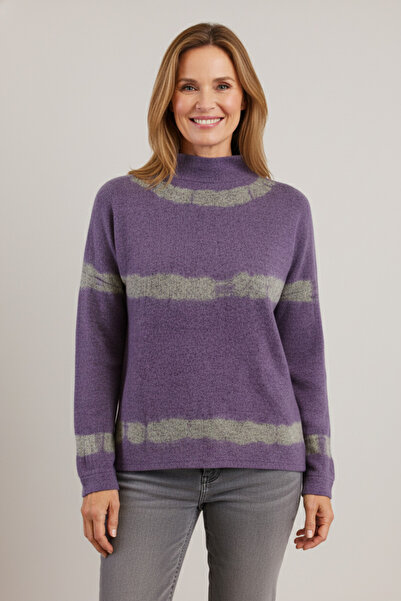 YXL COLLECTION Women's Plus Size Stretch Fabric Half Turtleneck Tie-Dye Pattern Soft Pullover Mother Blouse