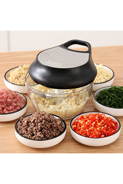 HALAMODO Manual Vegetable Chopper Black 15*8.5*14cm with Hand-Pull String