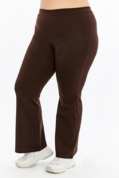 RMG Flared Large Size Winter Steel Knitted Leggings Brown