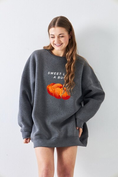 The Champ Clothing Γυναικείο φόρεμα oversized Sweat Bakery BUN με τύπωμα Smoked Melange – Crew Neck, 3 Thread Fleece