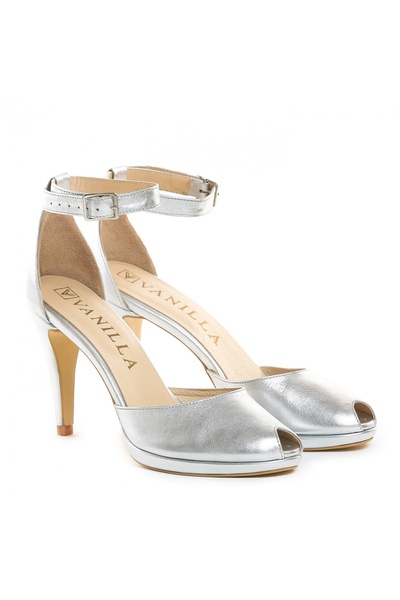 Vanilla Days Sandale Beijing argintii cu toc jos, piele naturală, design elegant