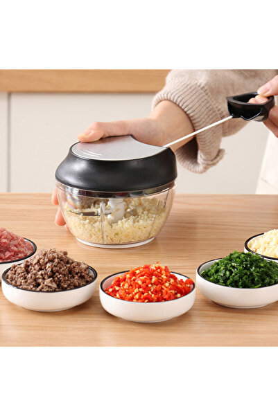 HALAMODO Manual Vegetable Chopper Black 15*8.5*14cm with Hand-Pull String