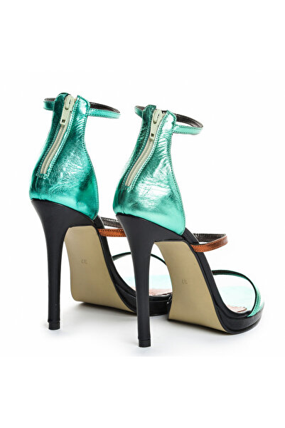 Vanilla Days Alexia Green Leather Stiletto Sandals - 12cm Heel