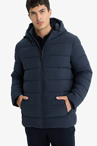 DeFacto R0216Aznv64 Navy Blue Water Repellent S Slim Fit Slim Fit Lined K Hooded Zippered Pocket Padded m