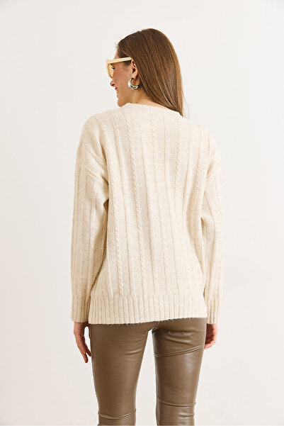 Olalook Women's Stone Hair Weave Detailed Soft Textured Knitwear Sweater Kzk-19001074