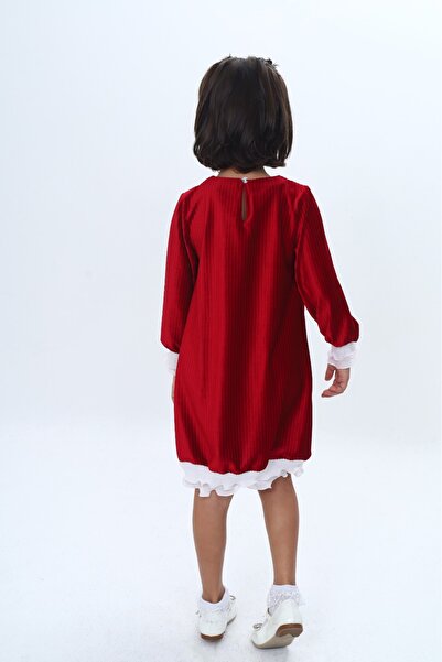 Toontoy Girl's Velvet Ruffle Detailed Dress