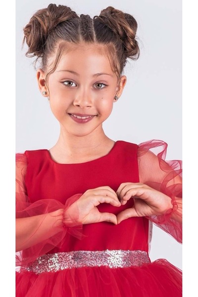 Mnk Baby&Kids Winged Girl's Chiffon Sleeve Evening Dress Mnk0534 Red