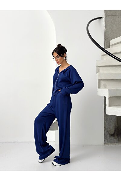 floral fashıon Free Design Premium Modal Fabric Women's Tracksuit Set Flow Fit Cut Steel Zipper Hood Detail