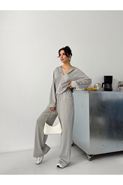 floral fashıon Free Design Premium Modal Fabric Women's Tracksuit Set Flow Fit Cut Steel Zipper Hood Detail