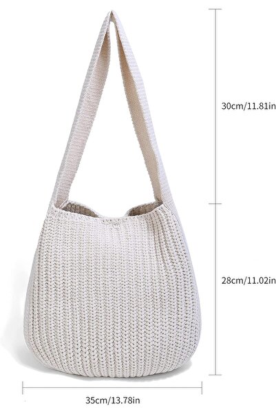 Generic ENBEI Women's Handmade Crochet Shoulder Bag, Large (White, L)