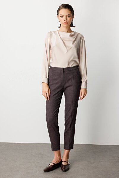 Ekol Elastic Waist Skinny Leg Trousers Burgundy