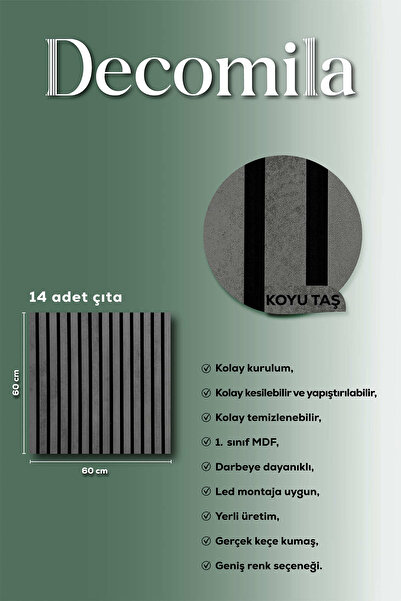 shop Mdf Ahşap Akustik Duvar ve Tavan Paneli 60x60 Cm - Koyu Taş