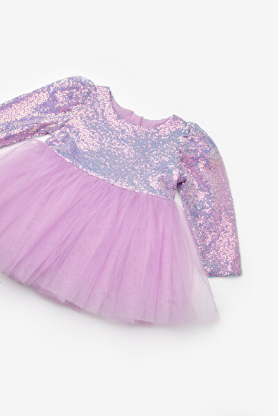 Le Mabelle Lilac Sequin Long Sleeve Baby Girl Dress - Berry