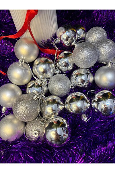 ENG PARTİ DÜNYASI Silver Christmas Tree Ornament 5cm Set of 24 – Shiny and Ma...