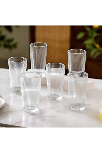 Nestasia Set of 6 Clear Tall Glasses with Embossed Faceted Design, 300 ml Each