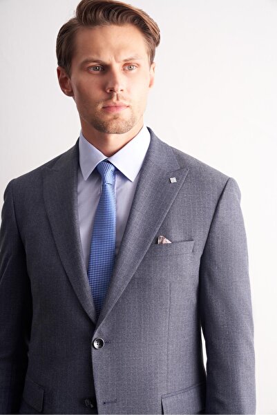 İmza Dark Navy Swallow Collar Stripe Pattern Slim Fit 6 Drop Suit 1001255166