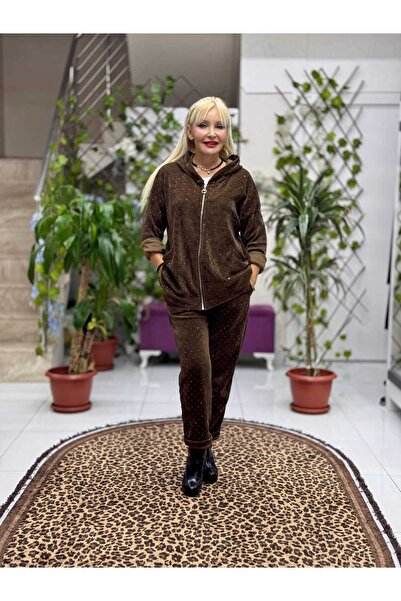 Punta Otantik Nc25195 Zippered Hooded Stone Italian Velvet Suit Brown