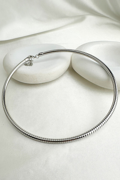 Modex Silver Color Serrated Detail Choker Necklace