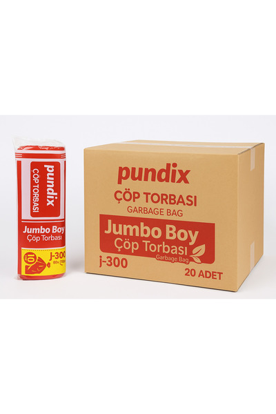 Pundix J300 Çöp Poşeti 80x110 cm Siyah Kalın 10’lu Rulo (1 Koli – 20 Rulo) | Geniş Hacimli Çöp Torbası