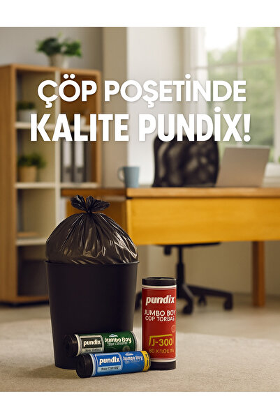 Pundix J300 Çöp Poşeti 80x110 cm Siyah Kalın 10’lu Rulo (1 Koli – 20 Rulo) | Geniş Hacimli Çöp Torbası
