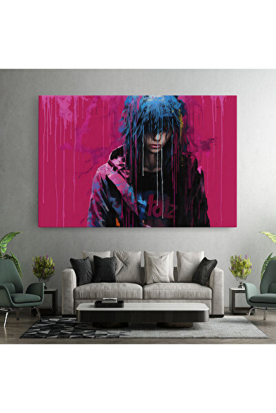 Arthub Canvas Painting, Bedroom And Living Room, Modern, Blue Pink Falling Paint