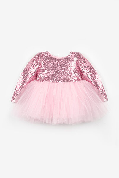 Le Mabelle Pink Sequin Long Sleeve Baby Girl Dress - Berry