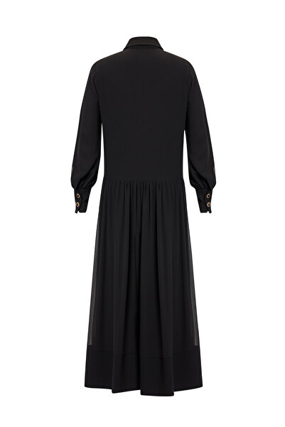 Exquise Shirt Collar Buttoned Lined Regular Midi Dress