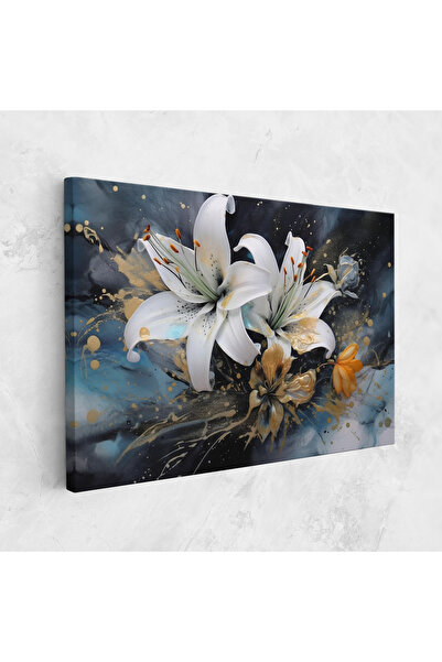 Arthub Tablou Canvas, Dormitor Si Living, Flori, Lily On Blue Painting