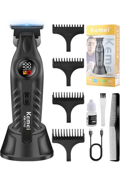 Kemei ماكينة قص الشعر واللحية الاحترافية اللاسلكية 1743، شفرة على شكل حرف T، ...