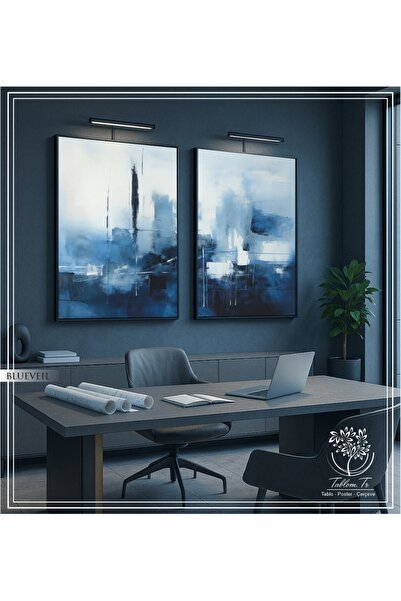 Tablomtr Blueveil - Dijital Baskılı Siyah Metal Çerçeveli Gerçek Camlı 2'li Dekoratif Tablo